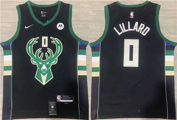 Mens Milwaukee Bucks #0 Damian Lillard Black Stitched Basketball Jerseys->milwaukee bucks->NBA Jersey